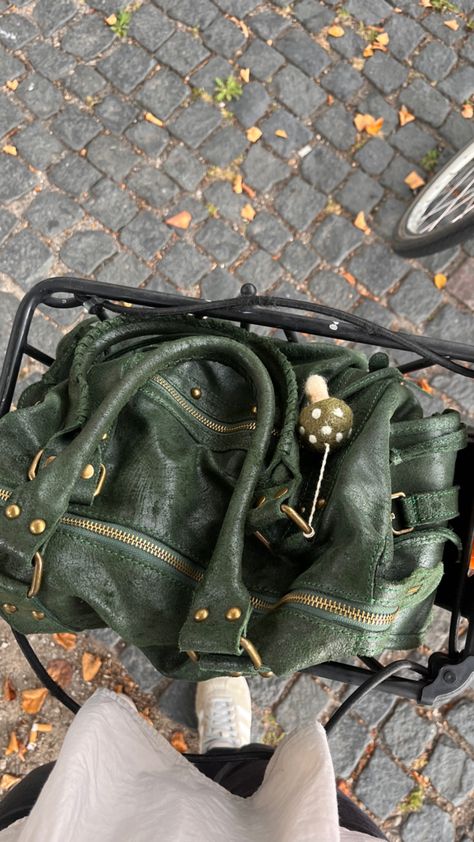 #copenhagen #bikelife #green #bag #balenciaga Green Balenciaga Bag, Balenciaga City Bag Outfit, Balenciaga Aesthetic, Fall Bags, Super Rich Kids, Bag Outfit, School Bags For Girls, Balenciaga Bag, Jewelry Lookbook