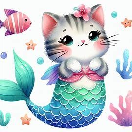 clipart of a mermaid cat2c watercolor texture2c chil - Generador de imágenes de Microsoft Designer Cute Mermaid Clipart, Purrmaid Party, Kid Doodles, Mermay 2024, Kitty Clipart, Cat Clip Art, Mermaid Watercolor, Cat Mermaid, Mermaid Cat