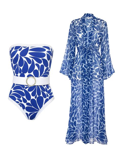 Trends Jojo Jojo, Coverup Swimsuit, Blue One Piece Swimsuit, Athleisure Dress, Blue One Piece, Swimwear Sets, Print Swimsuit, Swimsuit Set, Swimsuit Cover