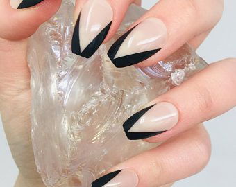 Wide Nails, Short Press On Nails, Black French Tips, Short Coffin, Short Coffin Nails, Coffin Press On Nails, Black French, Prom Nails, Coffin Nails Designs