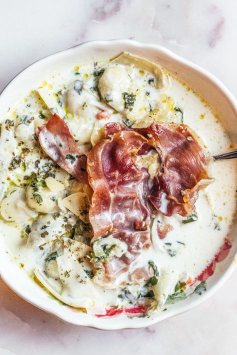 Artichoke Gnocchi, Artichoke Soup, Crispy Prosciutto, Gnocchi Recipe, Homemade Gnocchi, Gnocchi Soup, Wild Rice Soup, Easy Soup, Gnocchi Recipes