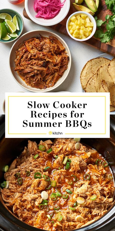 Fourth Of July Crock Pot Recipes, 4th Of July Food Crockpot, 4th Of July Crockpot Recipes, Fourth Of July Meals, Fourth Of July Dinner, Fourth Of July Food Dinner, Crockpot Meat, Summer Slow Cooker Recipes, Large Group Meals