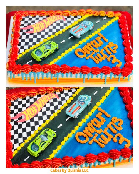 #hotwheels #hotwheelsparty #3rdbirthday #sheetcake Hot Wheels Birthday Party Ideas Cake, Hot Wheels Themed Birthday Party, Hot Wheels Cake, Wheel Cake, Kids Party Inspiration, Hotwheels Birthday Party, Birthday Sheet Cakes, Dinosaur Birthday Cakes, Hot Wheels Party