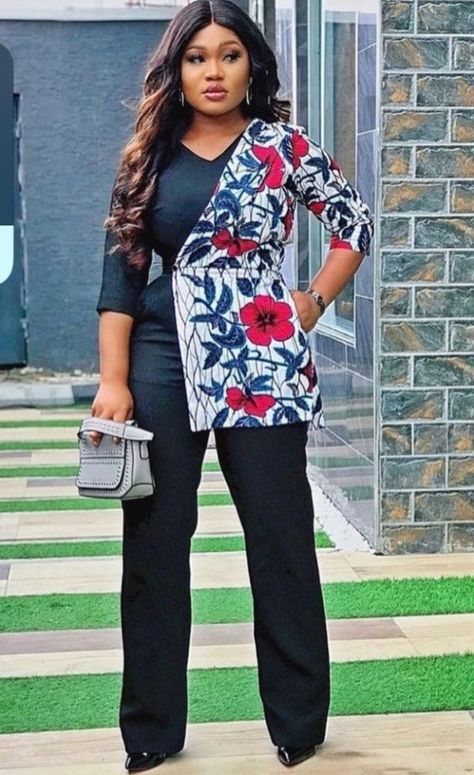 Corporate mixed ankara styles for stylish working women. - Stylish Naija Africa Fashion Woman, Nigerian Ankara, Ankara Outfits, African Print Jumpsuit, Dress Ankara, Ankara Dress Styles, African Print Clothing, African Fashion Traditional, Dress African