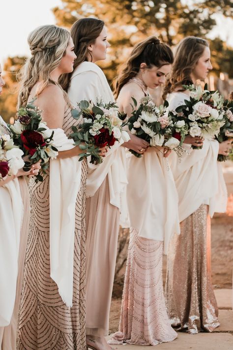 Winter Wedding Gold Bridesmaid Dresses, Winter Wedding Champagne Bridesmaids, Champagne Bridesmaid Dresses Winter Wedding, Champagne Winter Bridesmaid Dresses, Champagne Bridesmaid Dresses Winter, Champagne Bridesmaid Dress Winter, Champagne Bridesmaid Dresses With Grooms, Champagne Winter Wedding, Bridesmaids Champagne