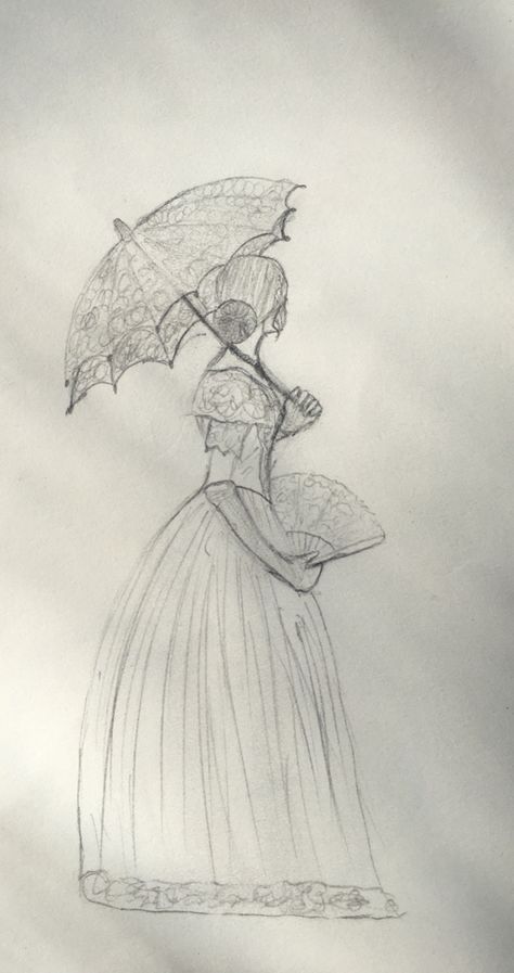 Drawing Inspo Meaningful, How To Draw Victorian Dresses, Fancy Drawings Sketch, 18th Century Illustration, How To Draw A Fan, Vintage Style Drawing, Bridgerton Drawing Ideas, Old Dress Drawing, Fairy Pencil Drawings