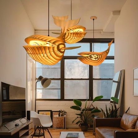 Highland Dunes 1-Lights Whale Fish Wooden Pendant Lights | Wayfair Whale Lamp, Whale Fish, Wicker Pendant Light, Wooden Whale, Wood Fish, Wooden Pendant Lighting, Bowl Pendant, Geometric Chandelier, Kitchen Island Pendants