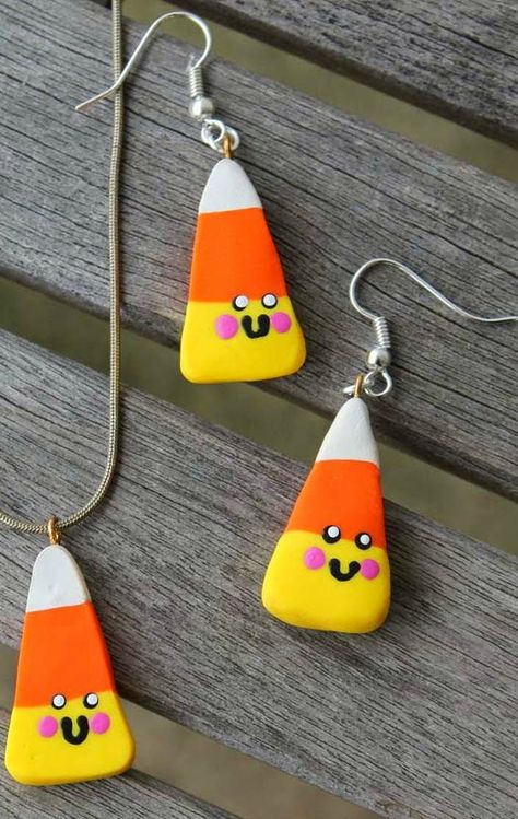 Kawaii Clay Candy DIY Earrings | Nothing can make you happier this Halloween season than these adorable clay earrings! Create them in all different shapes and sizes, just don't forget the Kawaii touch! Candy Corn Jewelry, Corn Jewelry, Kawaii Clay, Kawaii Candy, Clay Candy, Holiday Accessories, Gold Bar Earrings, Holiday Earrings, Kawaii Jewelry