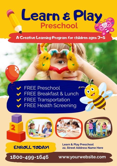 Preschool Flyer, School Advertising, Event Posters, School Enrollment, School Admissions, Campaign Posters, Health Screening, Free Preschool, School Posters