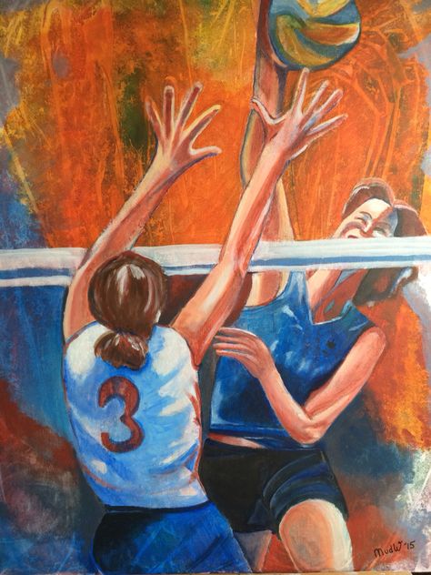 Volleybal #sport #acryl # paint Volleyball Painting, Full Balayage, Drawing Female, Drawing Female Body, Textured Bob, Sports Day, Female Body, Creative Crafts, Body Painting