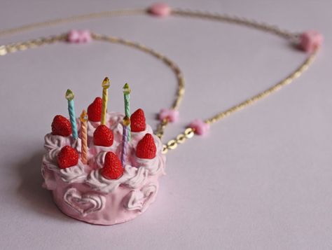 Polymer Clay Birthday Cake, Clay Birthday Cake, Birthday Core, Cake Necklace, Birthday Vibes, Merry Christmas Gif, Birthday Accessories, Re Ment, Clay Christmas