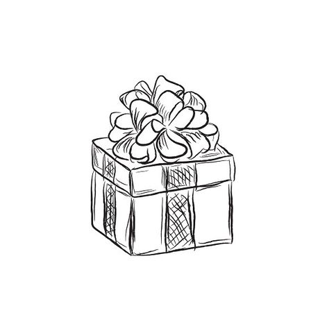 Present Box Drawing, Christmas Gift Drawing, Box Sketch, Present Drawing, Box Drawing, Christmas Sketch, Present Box, Gift Logo, Gift Drawing