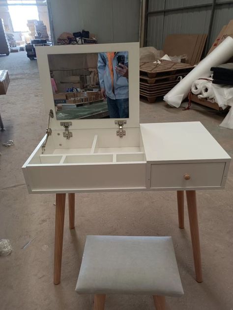 White Dressing Table with Mirror and Stool, folding design, Large storage Ladybug Pv, White Dressing Tables, Dressing Table Mirror, Dressing Table, Vanity Mirror, Vanity, Mirror, Bedroom, Furniture