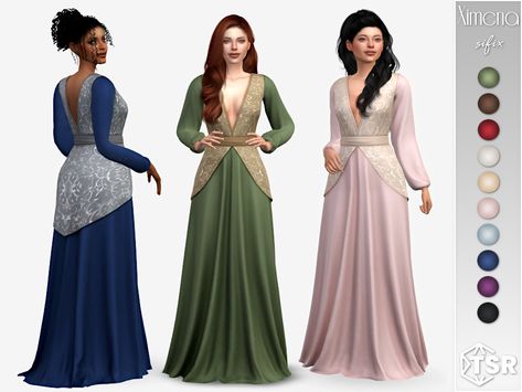 Sims 4 Rhaenyra, Sims 4 Cc Royal Clothes, Mod For Sims 4, Saloon Dress, Wolf Dress, Megan Dress, Sims Medieval, Sims 4 Family, Sims Clothes