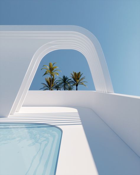 Self Meditation, Dreamscape Architecture, Pool Rooms, White Building, Minimalist Room, Icy Blue, Design Your Dream House, Urban Planning, Blue Decor