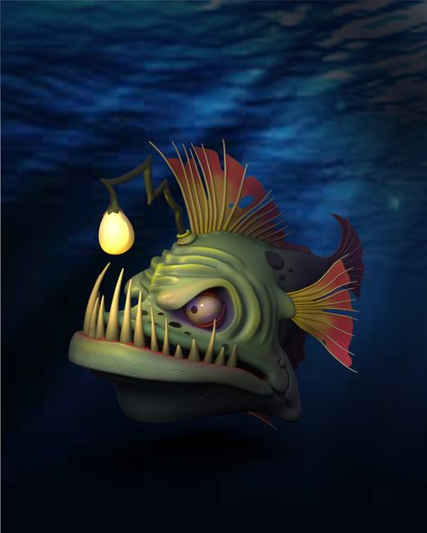 Angler Fish Art, Fish Skeleton, Angler Fish, Arte Cyberpunk, Fish Painting, Fun Art, Fish Art, Character Designs, Deep Sea