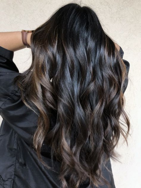 Chocolate melted balayage @maryxjoy Dark Color Melt, Black Balyage Long Hair, Chocolate Melt Hair, Chocolate Bayalage Hair Dark Brown, Black Hair Balayage Indian, Dark Chocolate Brown Balayage, Bayalage On Black Hair, Melted Balayage, Color Melt Hair