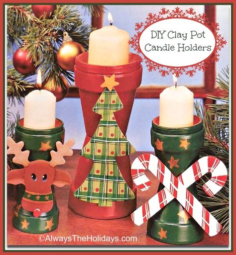 DIY Terracotta Clay Pot Candle Holders Clay Pot Candle Holders, Clay Pot Candle, Bug Candy, Pots Crafts, Diy Christmas Candy, Clay Pot Projects, Flower Pot Art, Terra Cotta Pot Crafts, Christmas Pots