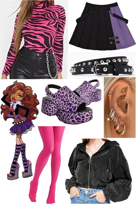 Howleen Wolf Inspired Outfit, Clawdeen Wolf Aesthetic Outfits, Monster High Costume Aesthetic, Draculaura And Clawdeen Costume, Clawdeen Wolf Outfit Inspiration, Clawdeen Inspired Outfits, Disfraz Monster High, Clawdeen Halloween, Clawdeen Cosplay