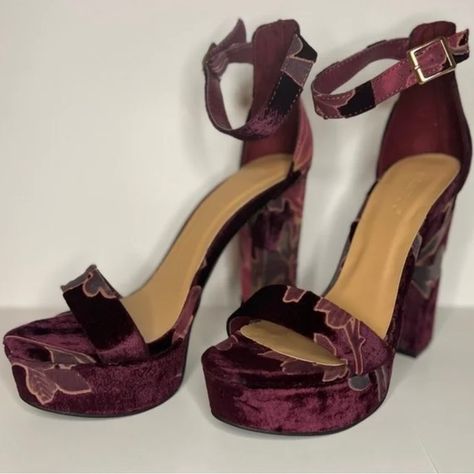 Bamboo Floral Multi-Color Strap Strapped Heels Womens Size 10 Strapped Heels, Heels With Ankle Strap, Velvet Heels, Strap Heels, Chunky Heels, Color Purple, Ankle Strap, Multi Color, Size 10