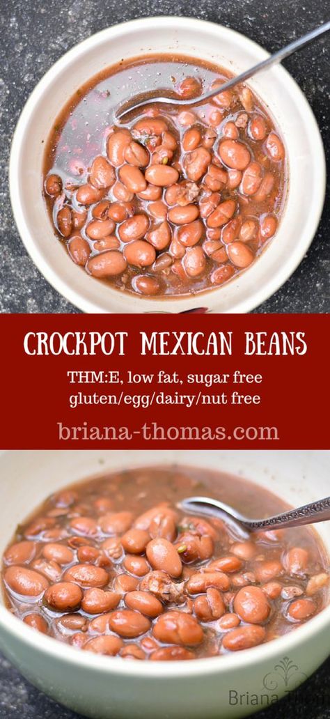 Crockpot Mexican Beans Thm Crockpot, Mexican Beans Recipe, Mexican Beans, Crockpot Mexican, Briana Thomas, Beans In Crockpot, Trim Healthy Momma, Crockpot Ideas, Trim Healthy Mama Recipes