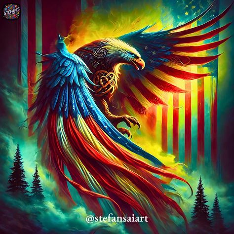 🦅 Embracing the surreal with this majestic fusion of symbols and spirit. The American flag intertwined with the power and grace of a Celtic-knotted eagle. A blend of culture, history, and mysticism. #AIArt #StefansArt #Eagle #CelticDesign #SurrealArt American Eagle Art, Eagle Wallpaper, Eagle Art, The American Flag, Celtic Designs, Surreal Art, Surrealism, American Flag, American Eagle