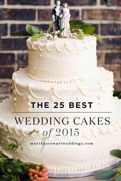 The 25 Best Wedding Cakes of 2015 | Martha Stewart Weddings Martha Stewart Wedding Cakes, Best Wedding Cake Recipe, Martha Julia, Wedding Cake Frosting Recipe, Best White Cake Recipe, Martha Stewart Wedding, Wedding Cake Frosting, Homemade Wedding Cake, Best Wedding Cakes