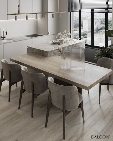 Kitchen Island Dining Table Apartment, Kitchen Bar With Table Attached, Kitchen Island With Dining Table, Kitchen Island Dining Table Combo, Dining Table Kitchen Island, Minimal Kitchen Design, Kitchen Island Dining Table, Modern Kitchen Interiors, Inspiration Kitchen