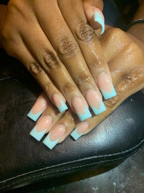 black girl nails french tip blue green glow in dark Short Dark Blue Nails, Dark Blue Nails French Tip, Teal Nails Acrylic, Teal French Tips, Square Acrylic Nails French Tips, Square Acrylic Nails French, Turquoise French Tip Nails, Teal French Tip Nails, Dark Blue French Tip Nails