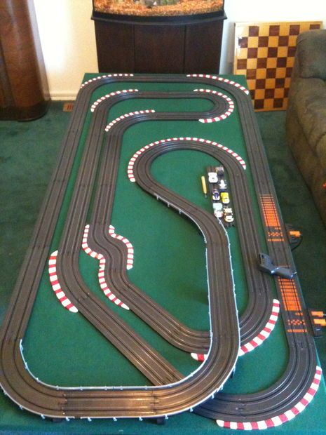 Taking Your HO Scale Slot Car Track to the Next Level Cheaply Scalextric Track, Afx Slot Cars, Slot Car Race Track, Race Car Track, Model Train Table, Slot Racing, Train Table, Ho Slot Cars, Slot Car Racing