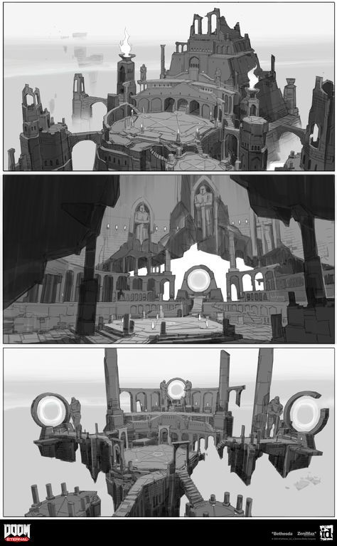 Doom Eternal Concept Art, Sci Fi Environment Concept Art, Ideation Sketches, Scifi Environment, Environment Sketch, Doom Eternal, Concept Art Tutorial, Sci Fi Environment, 3d Concept