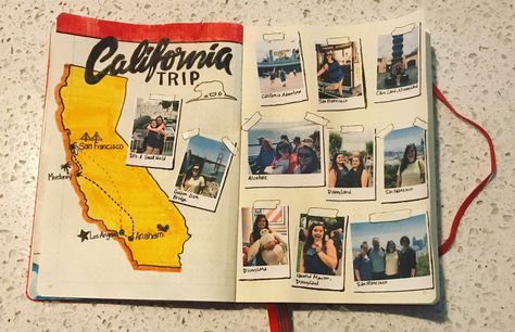 California Scrapbook Ideas, Road Trip Journal Ideas, Bullet Journal Front Page, Page Bullet Journal, Road Trip Journal, Travel Journal Ideas, Picture Travel, Travel Journaling, Movie Journal