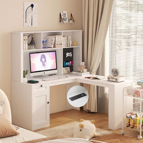 Product Features 【Convenient Charging Station】- This computer desk features 2 USB ports, 3 power outlets & a 5 ft power cord to charge your laptop, tablet, printer, and other devices 【2-in-1 L-Shaped Design】- This white corner desk is space-saving,it… Vanity And Work Desk Combo, White Corner Desk, Modern Corner Desk, Modern L Shaped Desk, Drawer Bookshelf, Computer Tables, Computer Desk With Drawers, L Shaped Corner Desk, Modern Home Office Desk