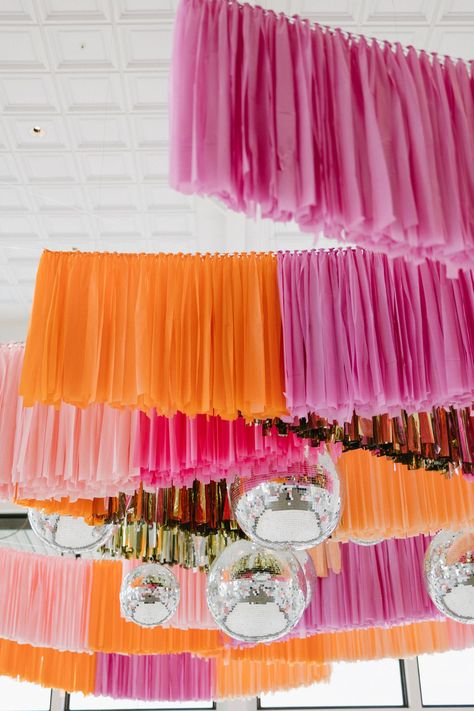 Wedding Streamers, Pink Wedding Nails, Orange And Pink Wedding, Pink Wedding Decorations, Wedding Newspaper, Pink Birthday Party, Arkansas Wedding, Orange Wedding, Retro Wedding