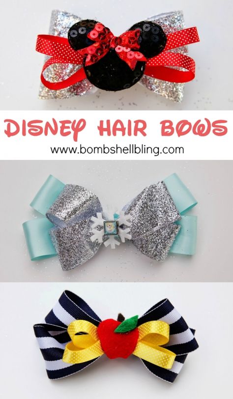 Disney Hair Bows Elsa Hair, Disney Hair Bows, Disney Bows, Disney Hair, Hair Bow Tutorial, Diy Disney, Types Of Hair, Diy Bows, Bow Tutorial