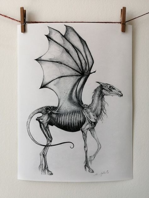 Thestrals Tattoo, Thestral Drawing, Thestral Tattoo, Harry Potter Creatures, Harry Potter Sketch, Harry Potter Dragon, Real Tattoos, Supernatural Creatures, Hp Tattoo