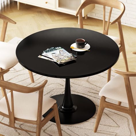 PRICES MAY VARY. 【Round Tulip Dining Table】: This round kitchen table has a modern mid-century style, with a unique look and sleek silhouette leading to a minimalist lifestyle. The elegant round dining table has a stylish silhouette and can be used as a breakfast table, coffee table, living room table, casual tea table and outdoor dining table. 【Sturdy and Durable】: This bar table is made of high quality MDF tabletop plate and metal base, bar height table can support 220Ibs, providing a sturdy a Mid Century Round Dining Table, Coffee Table Office, Small Kitchen Table Sets, Black Round Dining Table, Round Table Sizes, Brown Dining Room, Mdf Table, Tulip Dining Table, Round Marble Dining Table