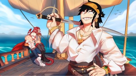 Bakusquad Fanart Cute, Kirishima Bakugou, Sero Hanta, Aphmau And Aaron, Anime Dancing, Dragon King, Kirishima Eijirou, Fantasy Story, On A Boat