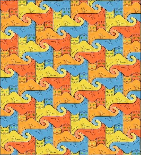 Very simple yet colorful and decorative cat tesselation..,
Available as prints and T-shirts from my online gallery: https://redbubble.com/people/giannisarcone/works/26704816
#tessellation #cats #xmasgifts #giannisarcone Rotation Tessellation Patterns, Tessellation Art Ideas, Cat Tessellation, Tesselation Art, Mc Escher Art, Tessellation Art, Escher Art, Tessellation Patterns, Fall Paper Crafts