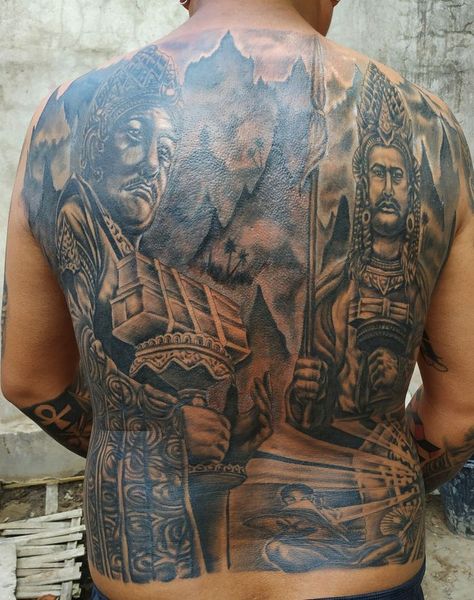 Burma Tattoo Design, Myanmar Tattoo Art, Bagan Myanmar Art, Myanmar Hero, Bagan Myanmar Tattoo, Back Tattoos For Guys Full, Myanmar Traditional Tattoo, Tattoos For Guys Back, Myanmar Tattoo