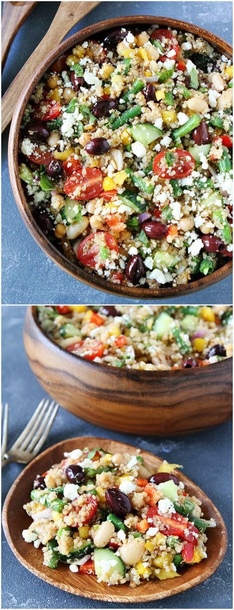 Mediterranean Three Bean Quinoa Salad Recipe on twopeasandtheirpod.com This is my favorite quinoa salad! It is great as a main dish or side dish! Bean Quinoa Salad, Salad With Quinoa, Quinoa Salad Recipe, Quinoa Recipe, Mediterranean Salad, Quinoa Salad Recipes, God Mat, Mediterranean Diet Recipes, Quinoa Recipes