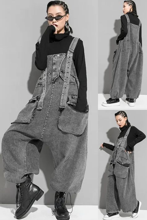 Oversized Dungarees Outfit, Dungaree Outfit, Overall Design, Overalls Fashion, Fashion Design Drawings, Grey Denim, Printed Denim, Formal Outfit, Denim Jumpsuit