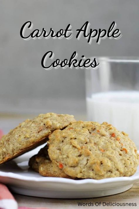 Carrot Apple Cookies made with shredded carrots and apples, are a delicious way to get your fruit and vegetables. #carrotapplecookies #wordsofdeliciousness Apple Carrot Cookies, Carrot Apple Cookies, Apple Carrot Recipes, Carrot Apple Recipes, Homemade Pie Recipes, Apple Oatmeal Cookies, Quick Cookies Recipes, Soft Baked Cookies, Sweet Bakes