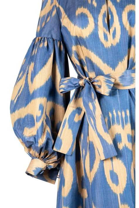 Dramatic Sleeves, Ikat Dress, Wedge Heel Boots, That Dress, Silk Ikat, On The Dance Floor, Hand Dyed Silk, Easter Outfit, French Blue