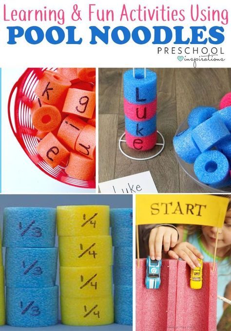 20+ learning activities to do with pool noodles this summer! Includes literacy, math, sensory, fine motor, and other activities! #preschool #summer #literacy #math #poolnoodle Pool Noodle Hacks, Learning Hacks, Noodle Hacks, Pool Noodle, Fine Motor Skills Activities, Summer Learning, Pool Noodles, Preschool Themes, Skills Activities