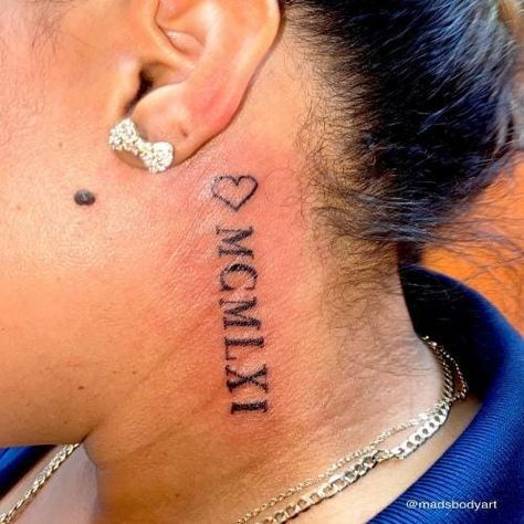 Roman Number Tattoo Date Tattoo Ideas Behind Ear, Roman Number Tattoo, First Tattoos, Behind The Ear Tattoo Ideas, Medium Tattoos, Behind The Ear Tattoo, Shell Tattoos, Ear Tattoo Ideas, Date Tattoos