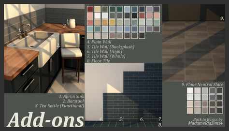 Back to Basics Kitchen Set (BGC) | MadameRia on Patreon Greyscale Colour, Sims 4 Kitchen, Butcher Block Wood, Sims 4 Download, Apron Sink, Slate Flooring, The Sims 4 Download, Farmhouse Apron Sink, Modular Shelving