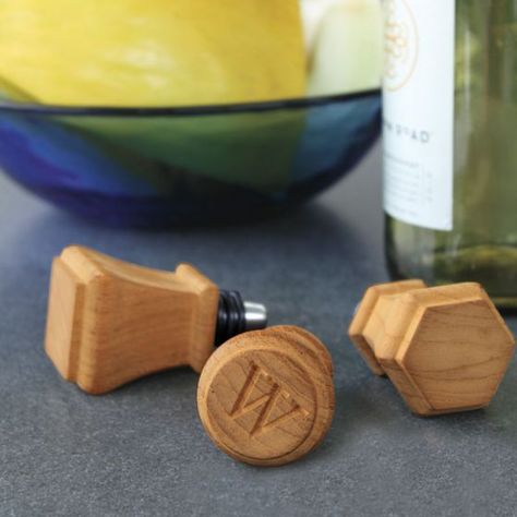 Set of three natural teak wine bottle stoppers are customizable and perfect for a beautiful, party worthy bar. Wine Caddy, Wine Bottle Stoppers, Wine Stoppers, Dining Accessories, Outdoor Dining Furniture, Bottle Stoppers, Food Grade, Teak Wood, Outdoor Dining