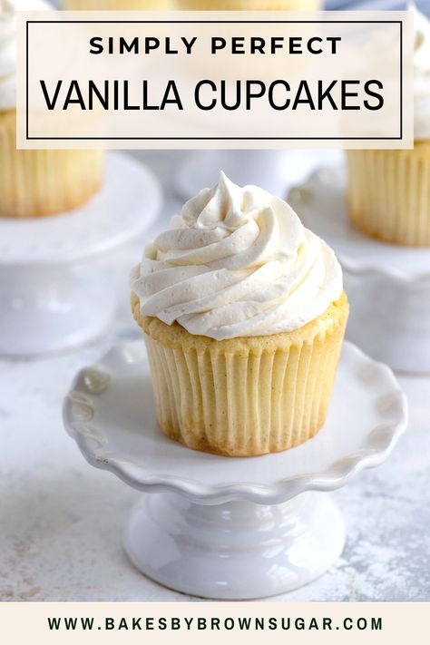 You're going to love this easy recipe for classic Vanilla Cupcakes. These homemade cupcakes are soft, fluffy, and full of delicious vanilla flavor making this recipe the only recipe you’ll ever need. Get the recipe at Bakes by Brown Sugar. Small Batch Vanilla Cupcakes, Best Vanilla Cupcakes, Best Vanilla Cupcake Recipe, Small Batch Cupcakes, Homemade Vanilla Cupcakes, Moist Vanilla Cupcakes, Vanilla Bean Cupcakes, Homemade Buttercream Frosting, Moist Cupcakes