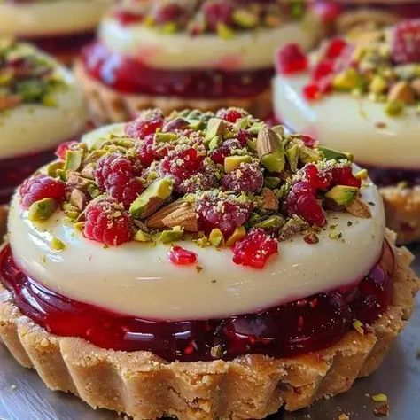 Raspberry Rhapsody Tarts: A Delicious Treat Pastry Truck, Optimal Recipes, Food Truck Desserts, Raspberry Pistachio, Nut Dessert, Aesthetic Desserts, Pastry Ideas, Tarts Recipe, Drinks Smoothies